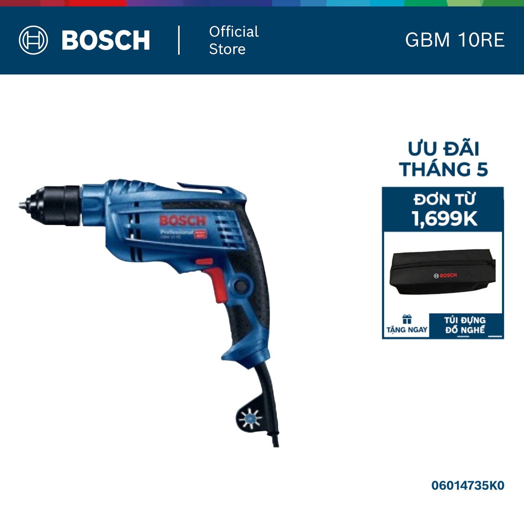 Máy khoan búa Bosch GBM 10RE - Công suất mạnh mẽ, đa năng cho mọi công việc