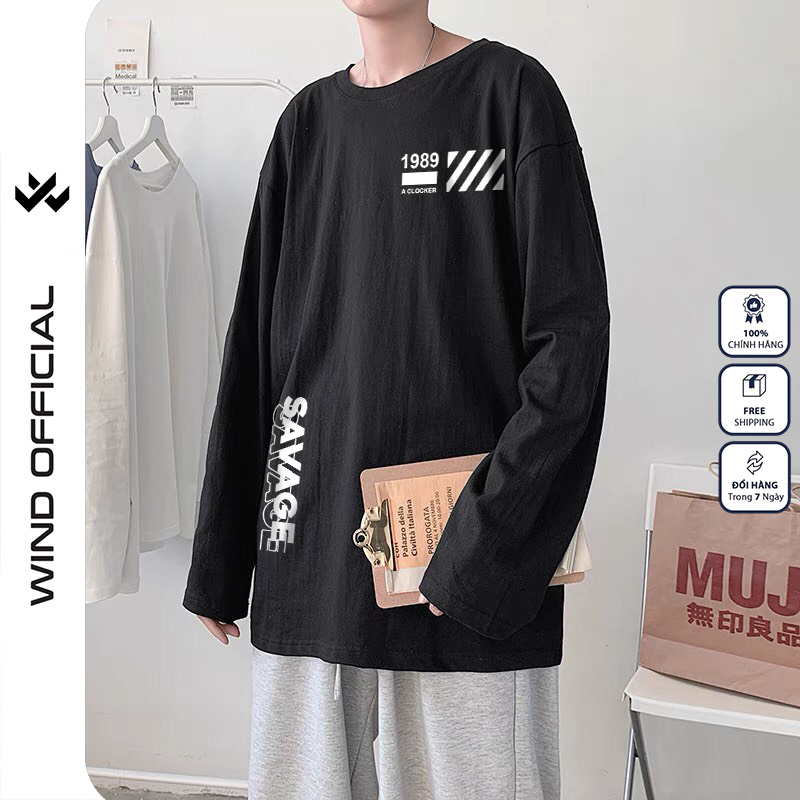 Áo thun tay dài Wind phông unisex form rộng 1989 nam nữ cotton oversize ulzzang