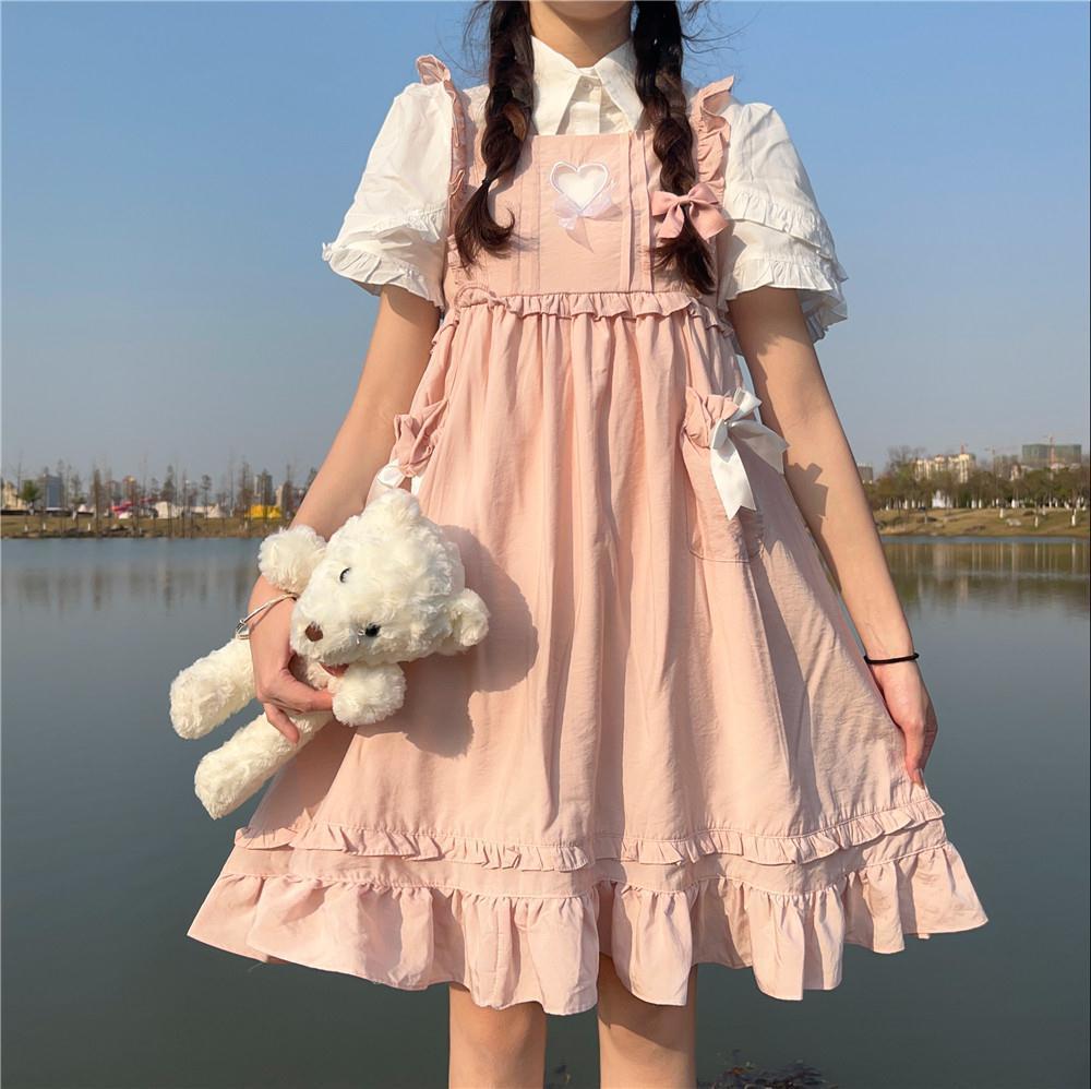 Cktbds06kq26 Nhật Bản Kẹo phong cách Lolita Kawaii phụ nữ dễ thương váy mùa thu 2023 Xếp Nếp chắp vá