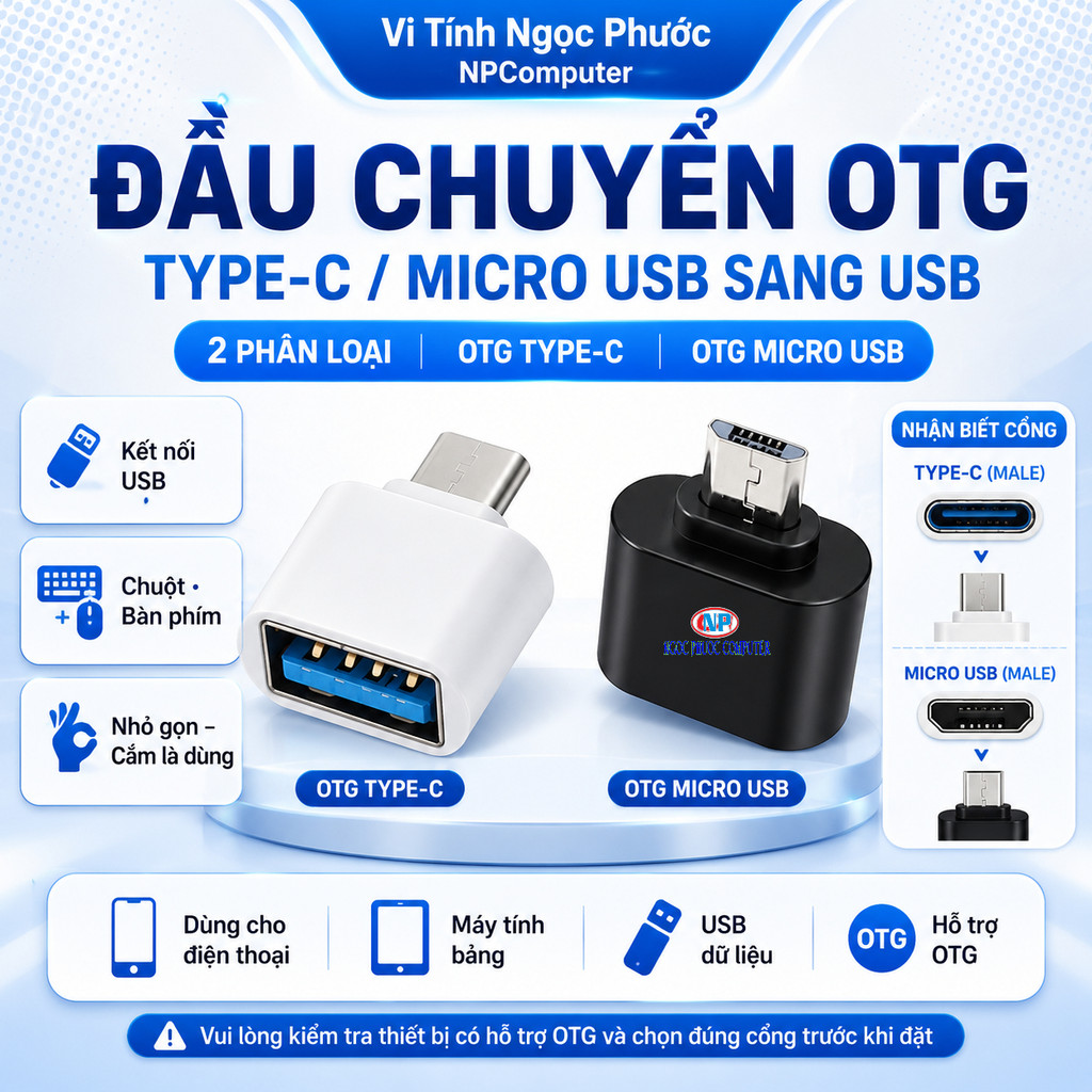 Đầu Chuyển OTG Type-C/Micro USB Sang USB – Adapter Kết Nối USB, Chuột, Bàn Phím Cho Điện Thoại Máy Tính Bảng