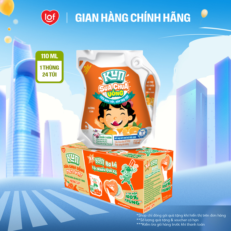 Sữa chua uống KUN vị cam thùng 24 túi x 110ml