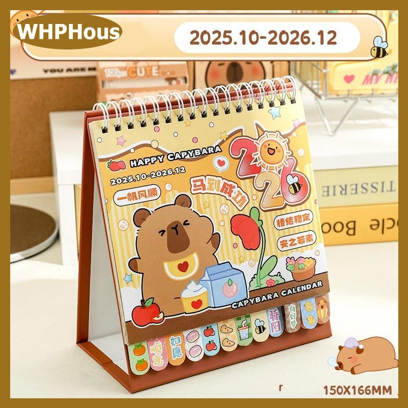 WHPHous Cuộn dây di động 2026 bàn lịch capybara Panda Máy tính để bàn trang trí mini lịch trình kế hoạch Văn Phòng TrườNg Nguồn cung cấp