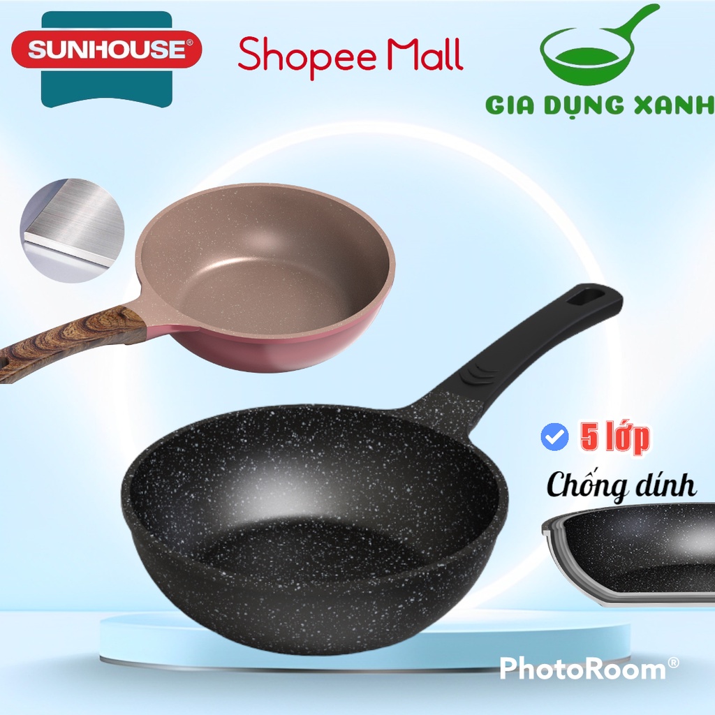 Chảo siêu bền đá sâu lòng Sunhouse kích thước 20-24cm