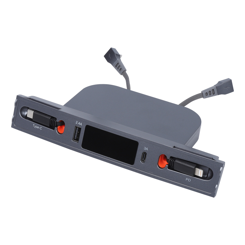 Bộ sạc cổng chia USB Đèn LED hộp giữa trạm nối với cáp có thể thu vào tương thích cho 2021 2022 2023 Tesla mô hình 3/Y