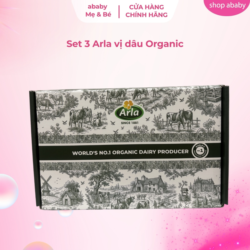 [SALE RẺ date 30/6/2026] Set 3 Arla vị dâu Organic