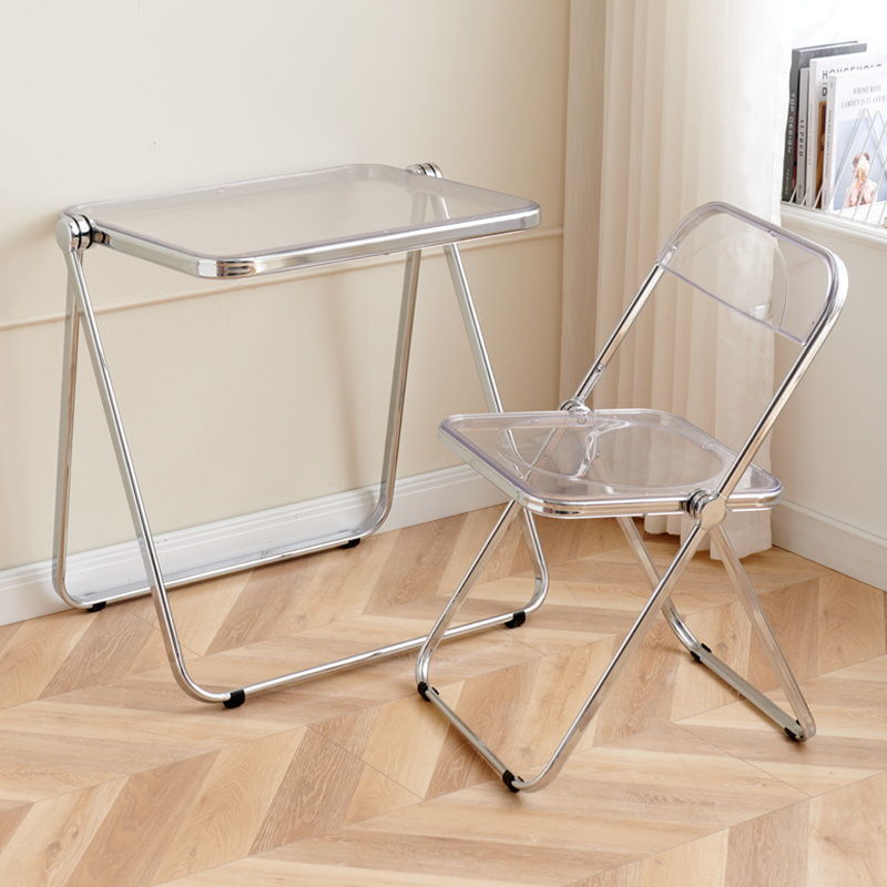 YEYA Bàn xếp văn phòng nhà Cửa trong suốt, ghế Acrylic, bàn ghế Bàn xếp pha lê đỏ