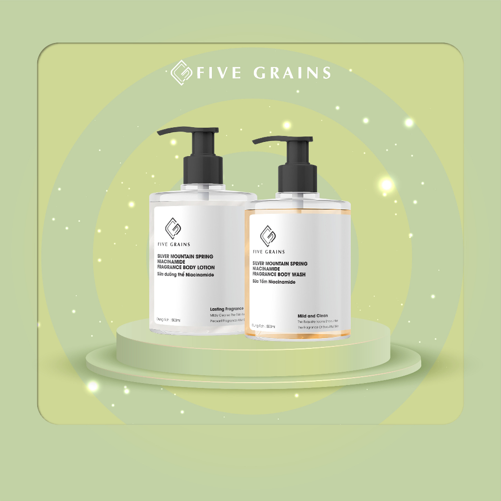 Combo sữa dưỡng thể, sữa tắm dưỡng trắng Niacinamide Five Grains 500ml