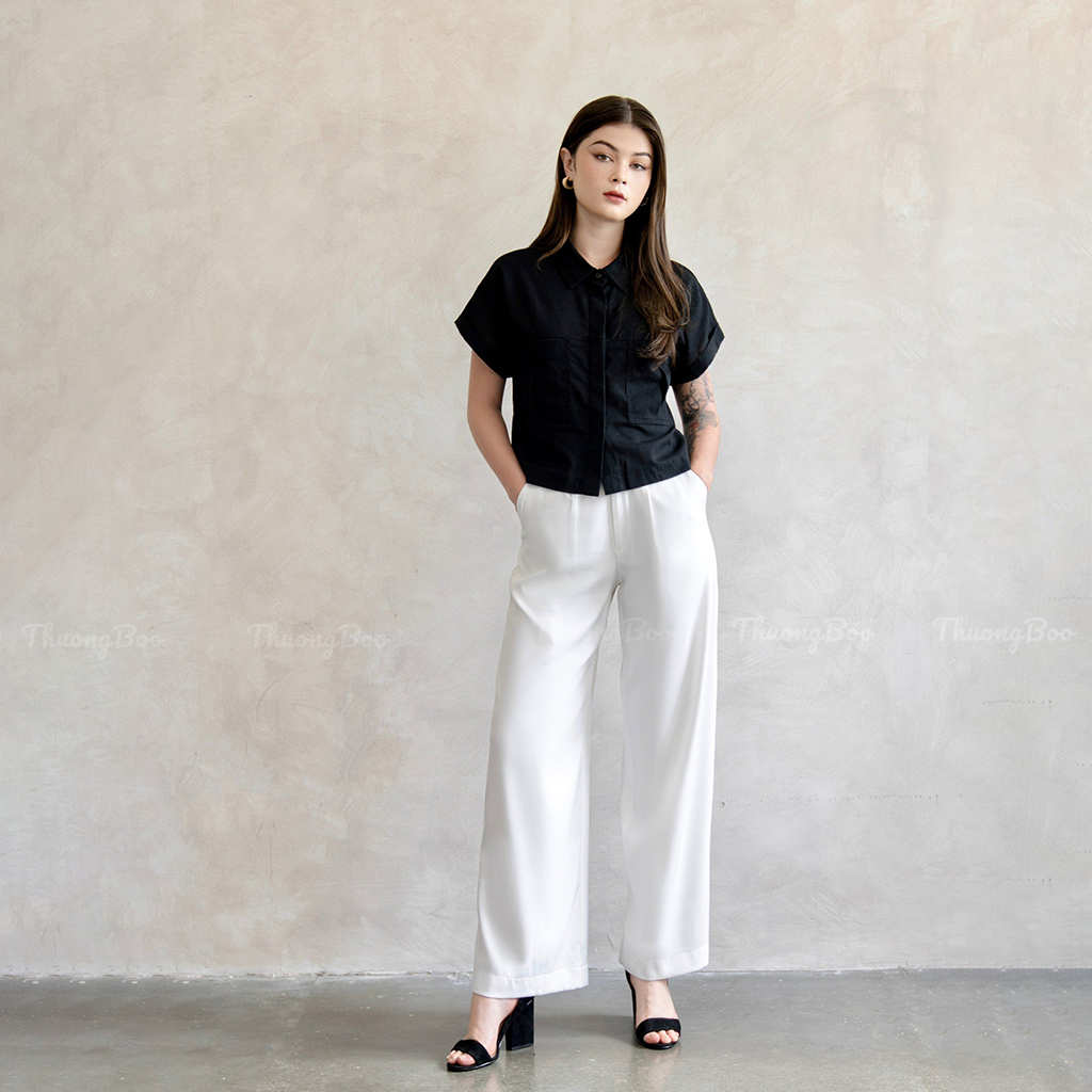 Áo Sơ Mi Nữ Kiểu Tay Ngắn Thuongboo Chất Linen Hàn Mềm Mại Thoáng Mát - Crop Shirt