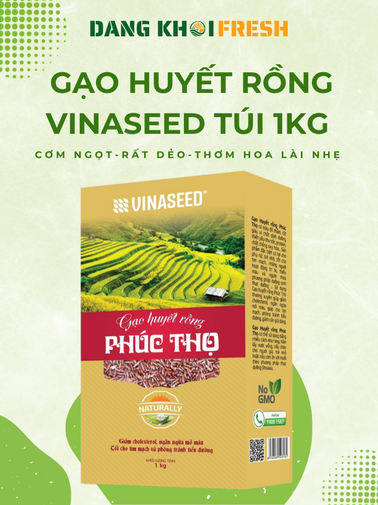 Combo 5 Túi Gạo Lứt Huyết Rồng Phúc Thọ Vinaseed 1kg Ăn Chay Thực Dưỡng Giảm Cân Organic Eatclean