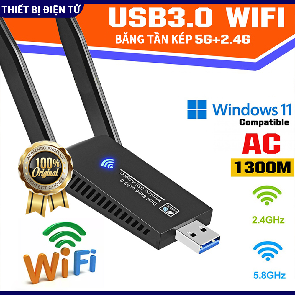 Bộ Chuyển Đổi WIFI Bluetooth USB 3.0 1200Mbps Băng Tần Kép 5GHz 2.4GHz 802.11AC RTL8812BU Dongle Ăng Ten WIFI Card Mạng