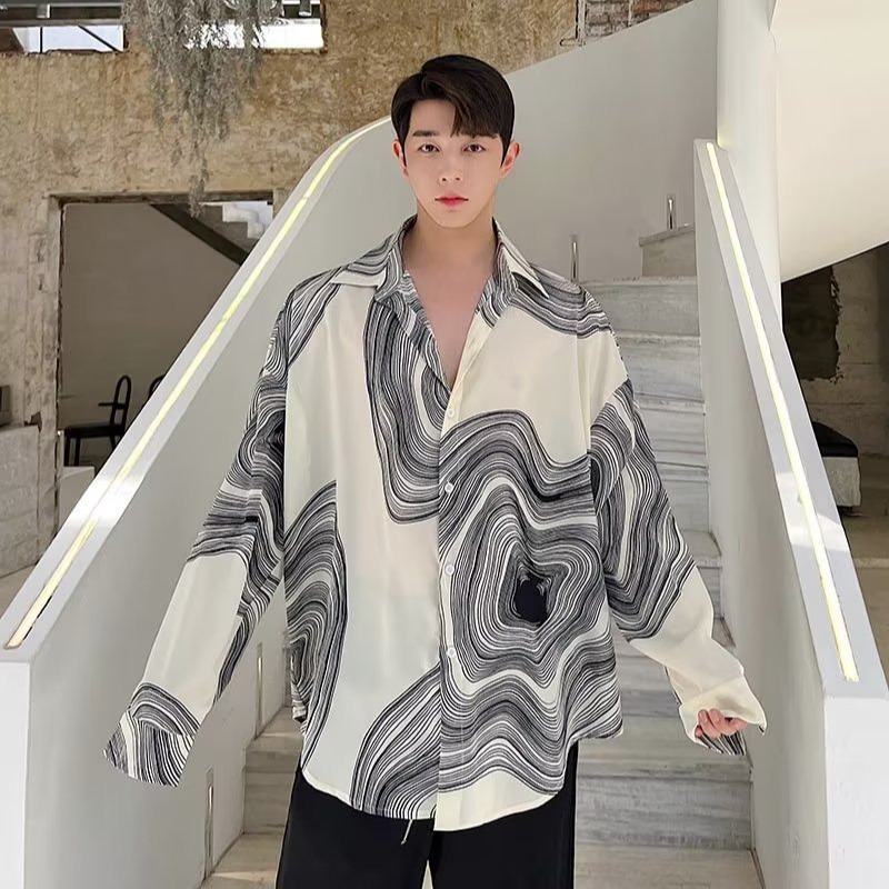 Lansboter áo sơ mi áo nam áo boy phố áo sơ mi nam boypro Áo Sơ Mi Nam hợp thời trang Áo sơ mi đen sọ