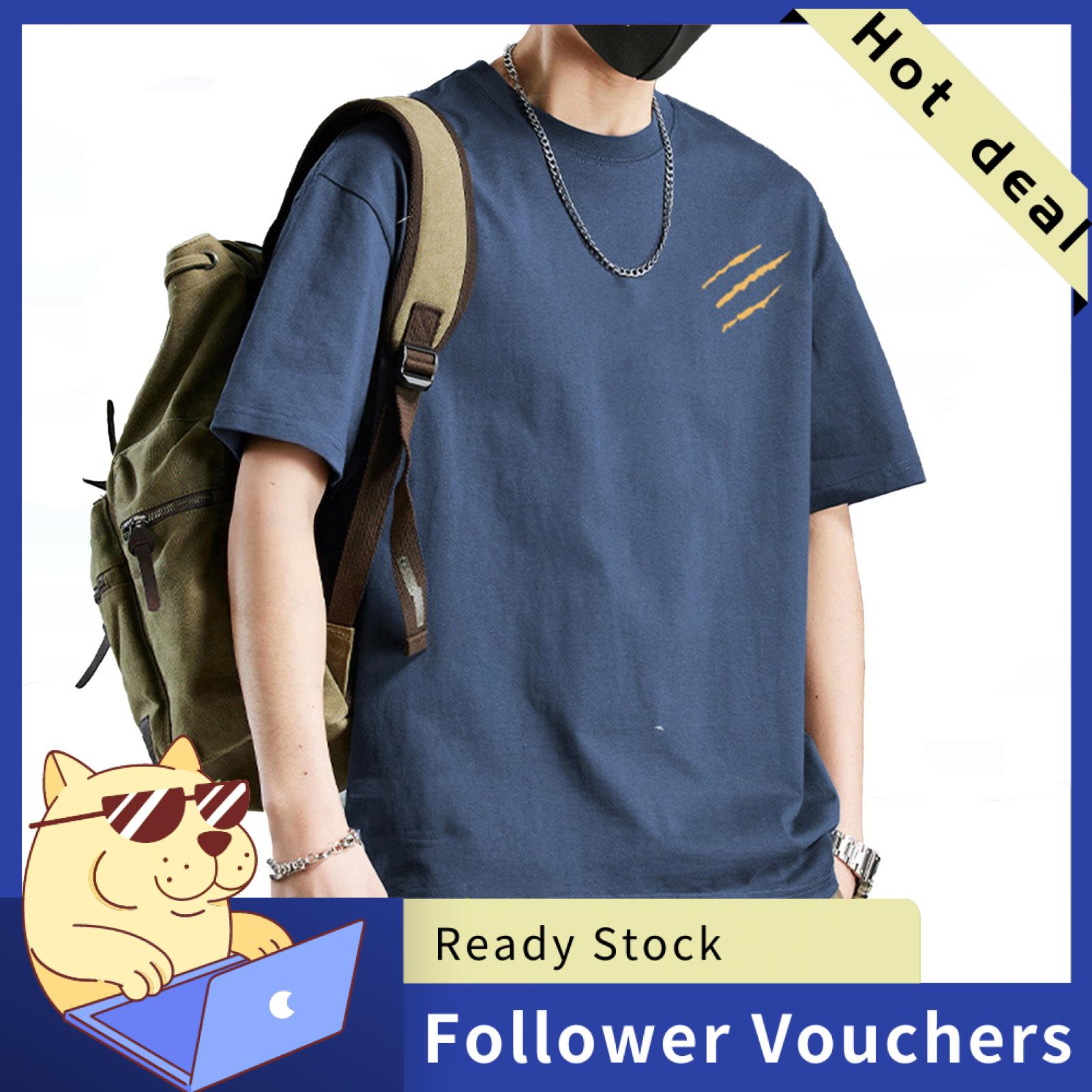 Suludong Comfortable Men Top Loose Fit Men T-shirt Men's Cotton Blend T-shirt Casual Solid Color Crew Neck Summer Tee Breathable Loose Fit Shirt for Daily Wear Beach Street Fashion - 3
