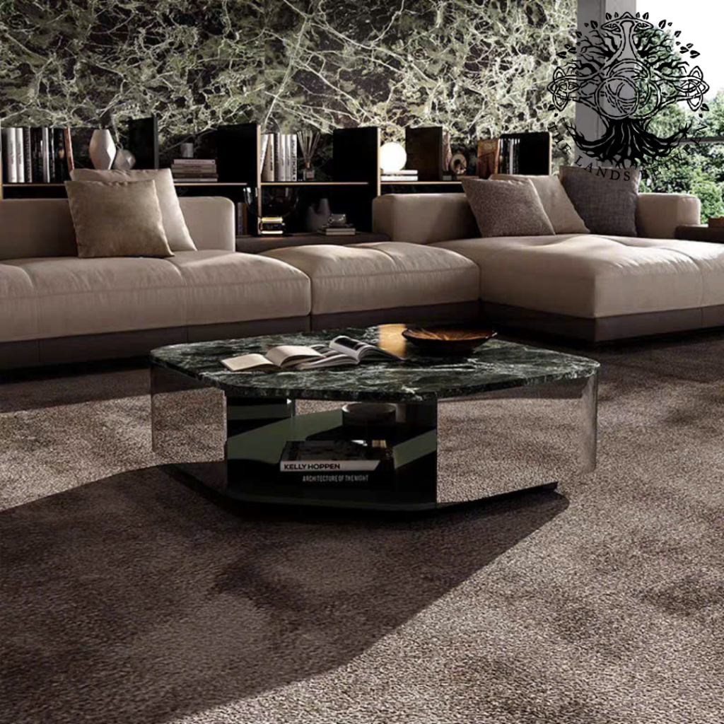 Bàn trà sofa, bàn phòng khách, bàn cafe, nhập khẩu cao cấp Minotti Diagramma vuông Inox đá cẩm thạch
