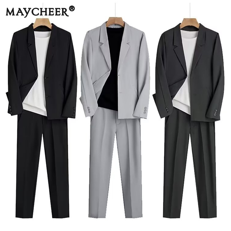 MAYCHEER Suit man Blazer & pants High-class drape casual suit men Loose and handsome light familiar little suit ราคา 643 บาท*ส่งฟรี