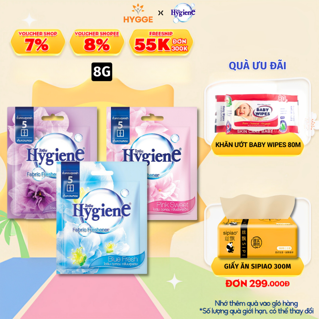 Túi thơm hygiene để treo tủ quần áo thái lan thơm phòng treo xe phòng ngủ 8gr
