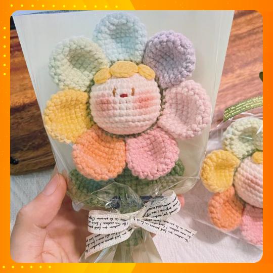 Set làm móc khóa len, quà tặng handmade từ cuộn len milk cotton đan móc thú đầu tròn đội mũ amigurumi