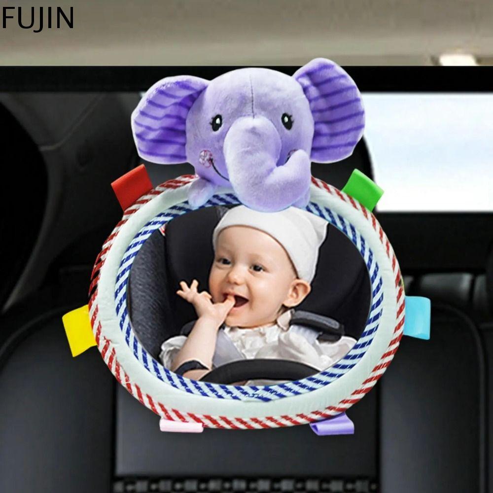 FUJIN Có thể điều chỉnh Gương chiếu hậu ô tô em bé Đồ chơi thú nhồi bông hoạt hình Âm thanh Đồ chơi gương nhận thức cho bé An toàn Giá đỡ bàn Gương an toàn cho ghế trẻ em Ghế sau cho trẻ sơ sinh