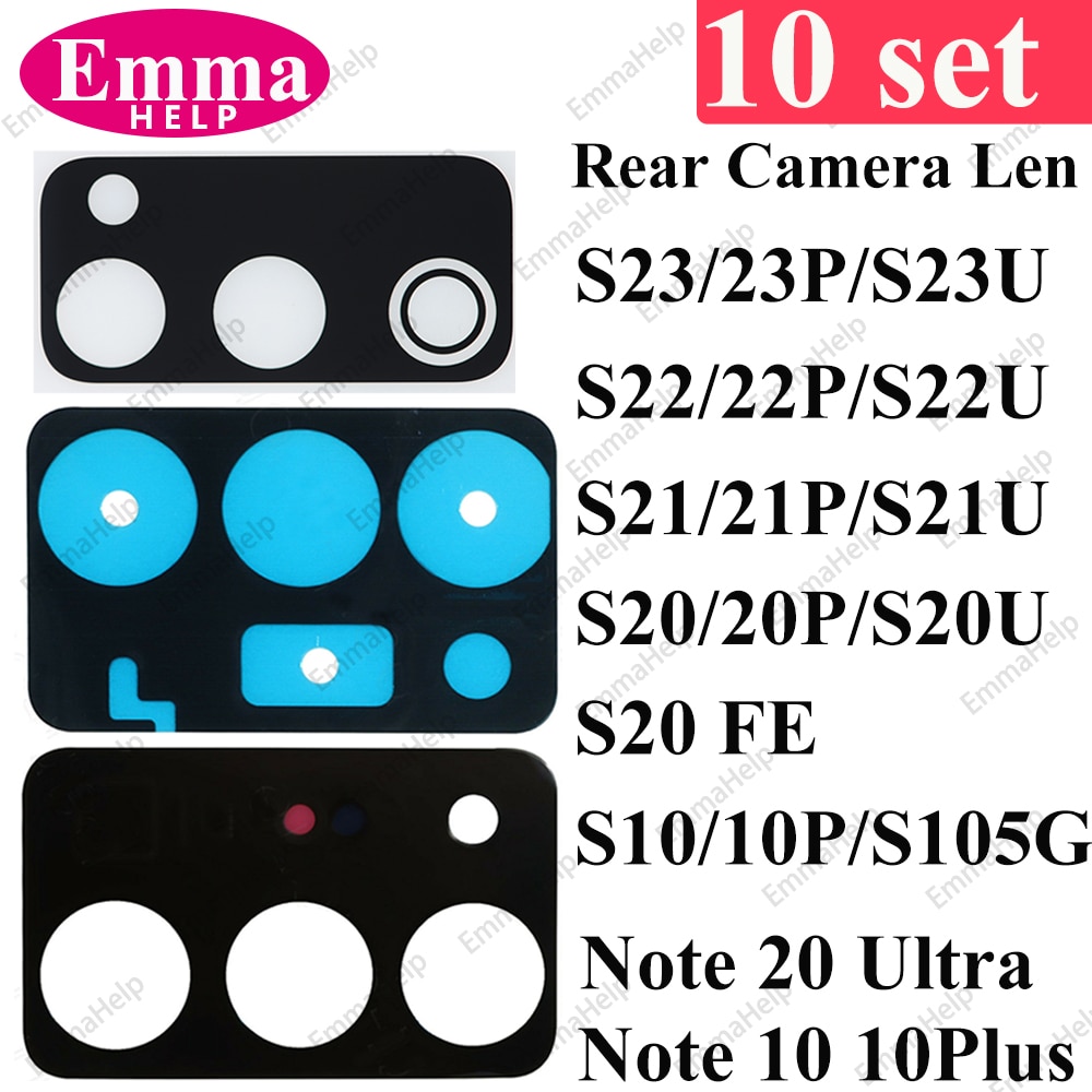 Emmahelp 10 cái kính camera mặt lưng phía sau thay thế cho s20 fe note 20 ultra s20fe s23 s22 s21 s10 plus 5g es