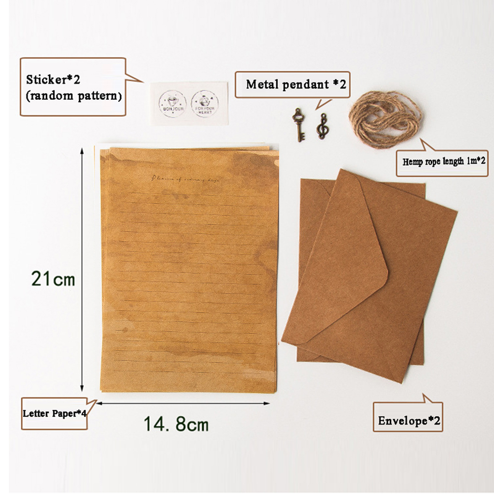 YUHENNY 12pcs/set Love Letter Letter Supplies Mailers Set Vintage European Style Letter Pad Envelopes Letter Paper Kraft Paper Envelope Writing Paper