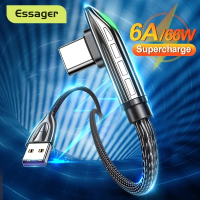 Essager 66W USB Type C Cable For Huawei Mate 40 Pro Samsung LED 6A Fast Charging Cable For Xiaomi Vivo Oppo 0.5M/1M/2M