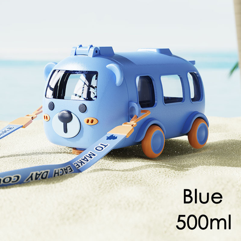 500ml Kid Bus Straw Water Cup Cartoon Car Shape Drinking Cup Leak-Proof Water Bottle for kids Botol Air