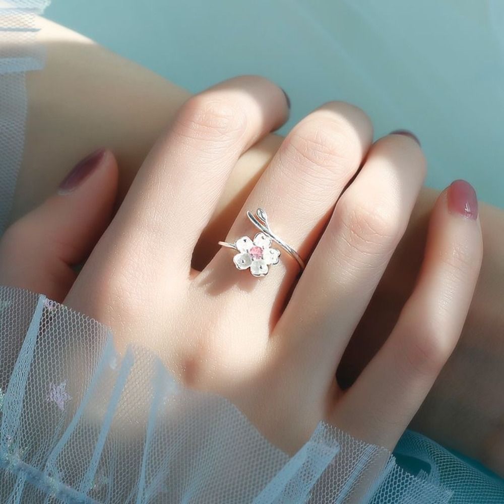 LOUIS Sang trọng nhẹ Nhẫn hở ngón tay Khí chất Kim cương giả màu hồng Nhẫn Đôi Kim cương nhân tạo Thời trang Thanh lịch Nhẫn ngón tay hoa anh đào Nữ