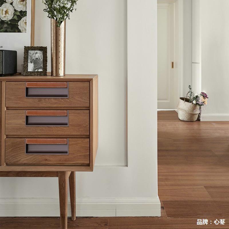 （ Hardware DD） Leather Flush Pull Light Luxury Sliding Wardrobe Door Invisible Black Gray Gold Drawer Handle Embedded Handle Anti-Collision Simple and Stylish