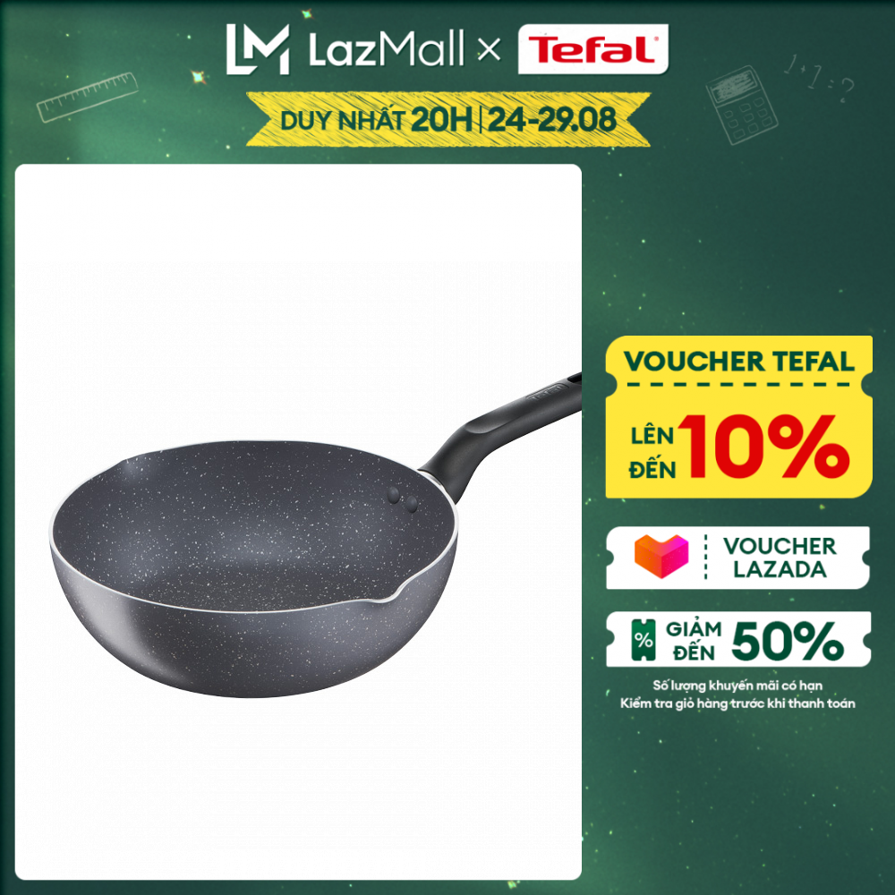 Chảo chiên sâu lòng vân đá chống dính cao cấp Tefal Natura size 24-28cm - Hàng chính hãng