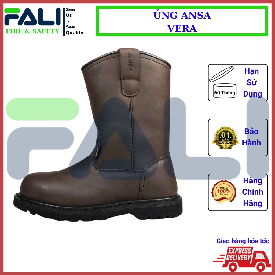 Ủng bảo hộ cao cổ Ansa Vera, ủng bảo hộ mũi thép, đế thép cao cấp Việt Nam, ủng bảo hộ lao động kỹ sư, công nhân