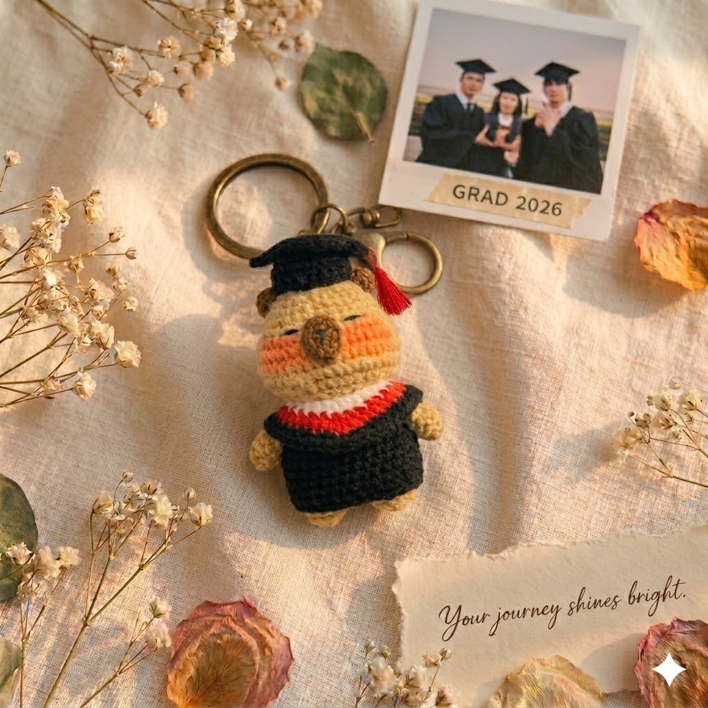 Móc khóa cặp ý tốt nghiệp len handmade