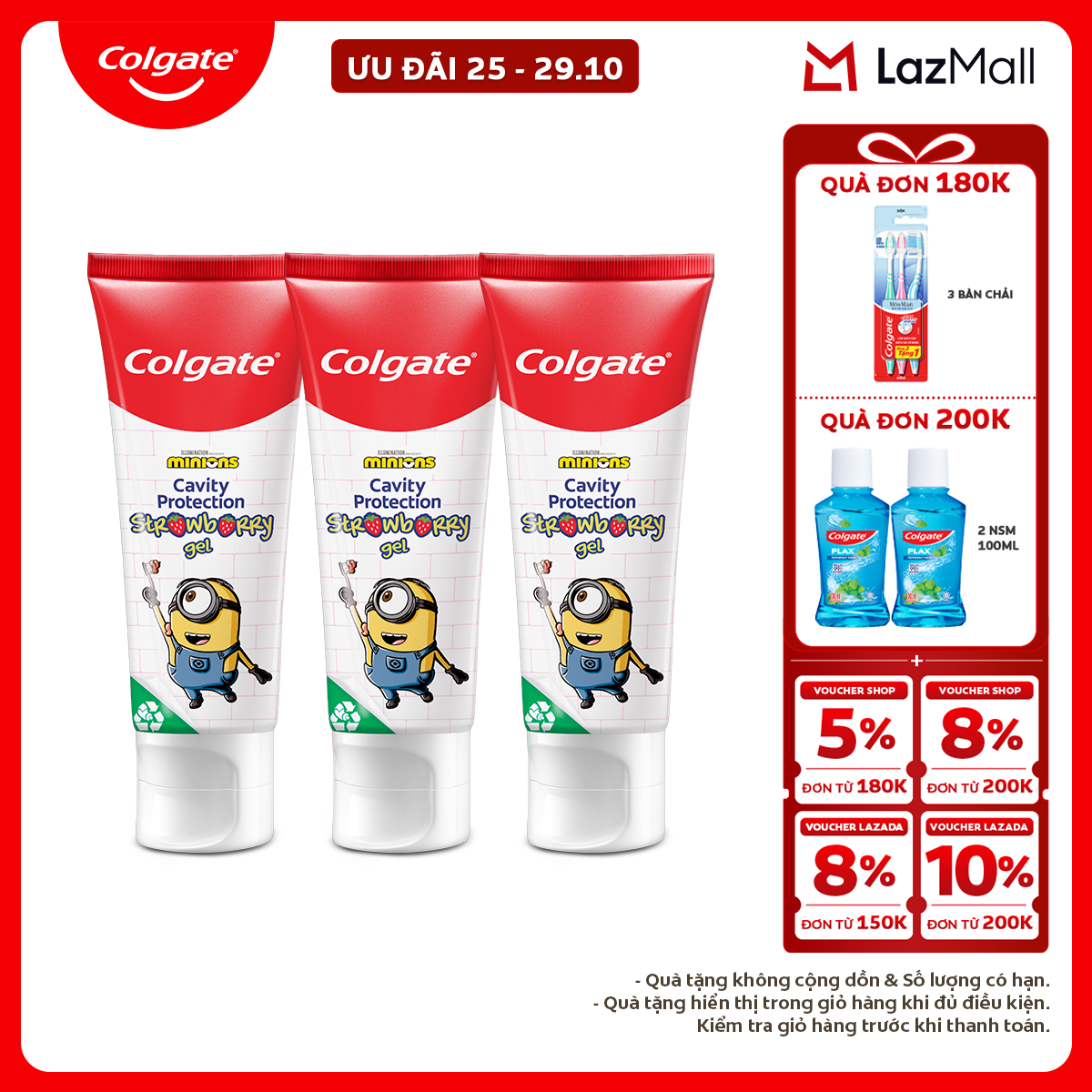 Bộ 3 Kem đánh răng Colgate Minion cho trẻ em hương dâu 80g/tuýp