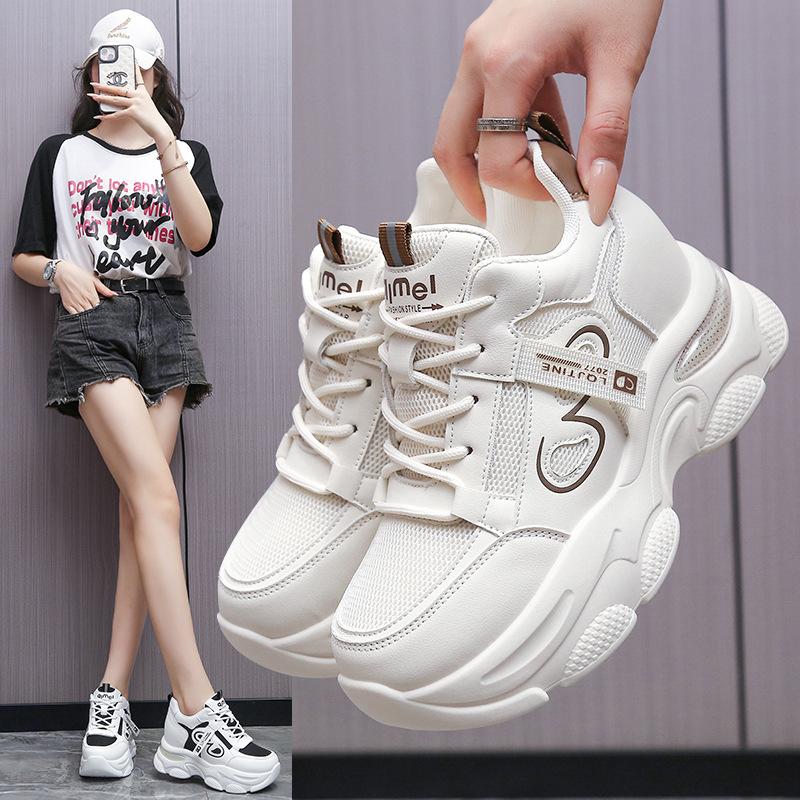 Women's Sports Shoes with Height-Increasing Padded Soles High-Top Sneakers Made of High-Quality Soft Leather Fashionable Style Easy to Coordinate 00-33 - 2