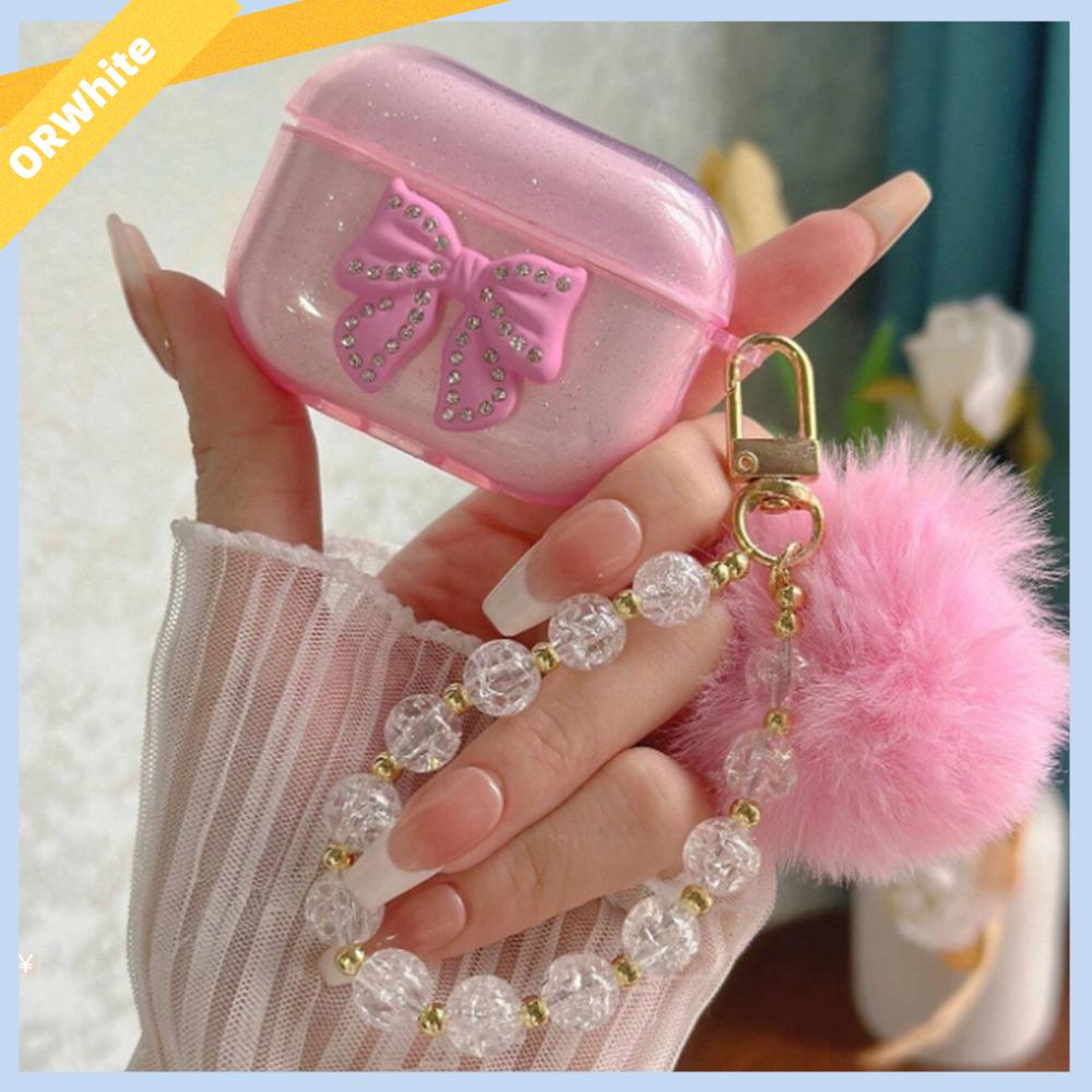 ORWHITE SHOP Nơ Bọc tai nghe Bóng nhung Có dây chuyền Hộp đựng tai nghe Thời trang Chống bụi Vỏ hộp sạc Cho AirPods 1/2/3/4