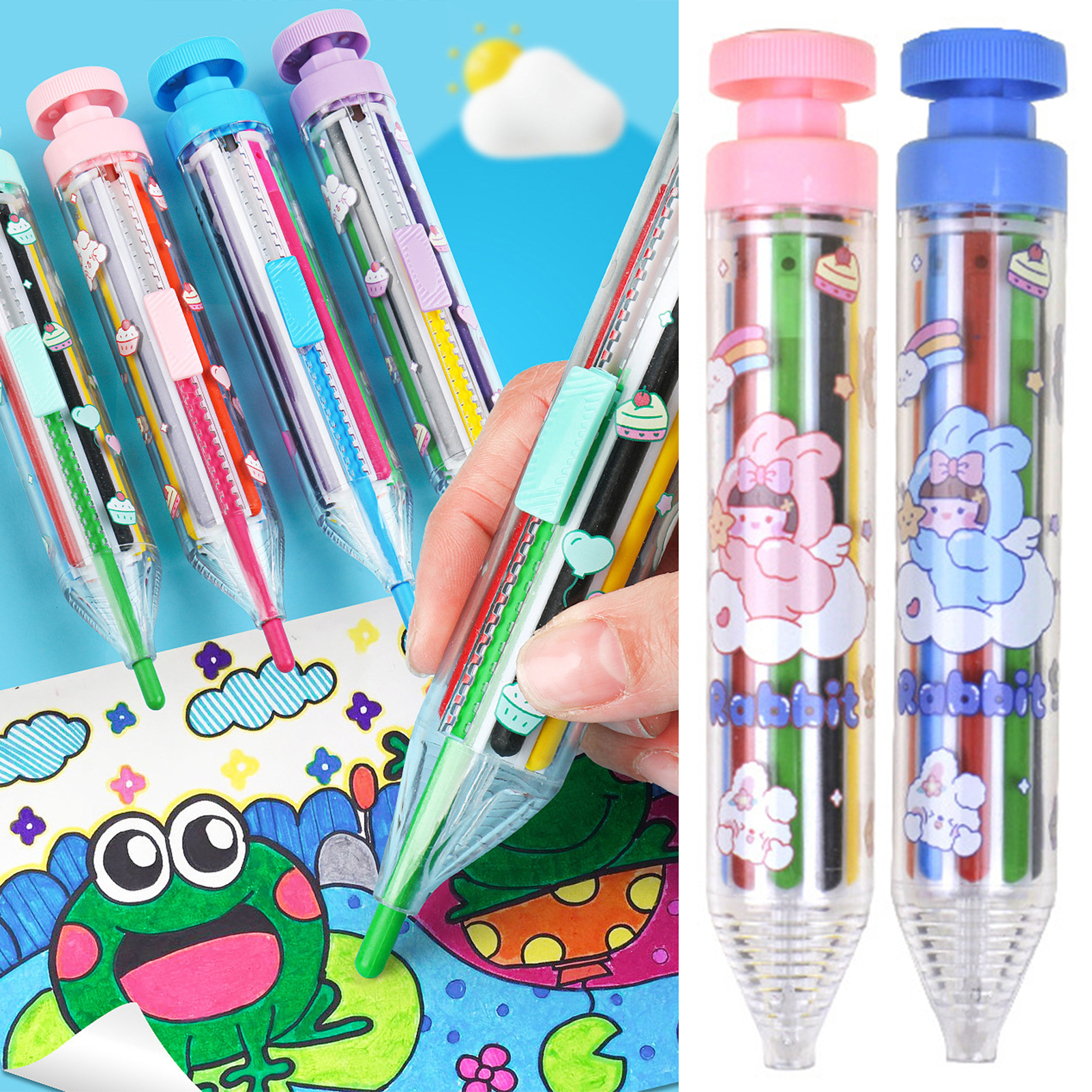 XMMSWDLA Crayons For Kids Ages 4-8 Blue Pen8-In-1 Rotating Multi-Color  Crayon Does Not Dirty Hand Crayon 8 Color Press Rotating Crayon Fine Point  Pen