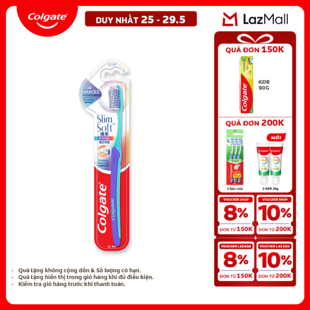 [Chỉ 25-29.5_X2 Voucher giảm 20%] Bàn chải Colgate Slimsoft Ortho lông chải mềm mại xếp hình U cho người niềng răng