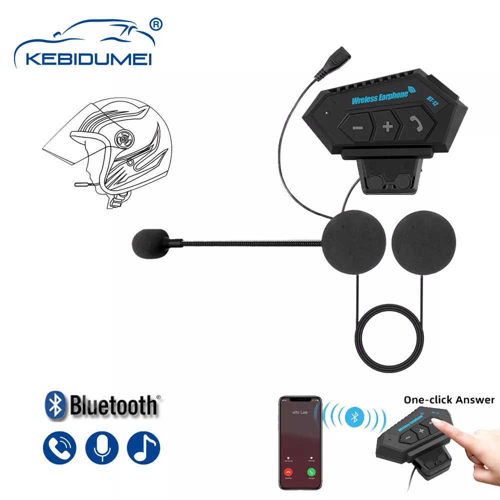 Kebiumei BT12 Bluetooth xe gắn máy 5.0 Mũ bảo hiểm tai nghe Tai nghe không dây bộ cuộc gọi rảnh tay tai nghe chống nhiễu âm thanh nổi