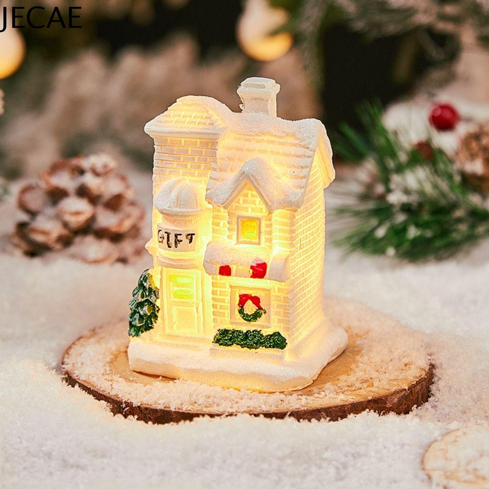 JECAE Trắng Ngôi nhà nhỏ phát sáng Giáng sinh Dễ thương Nhựa Nhà tuyết có đèn LED Sáng tạo Sáng Đồ trang trí nhà Giáng sinh Trang trí nhà cửa