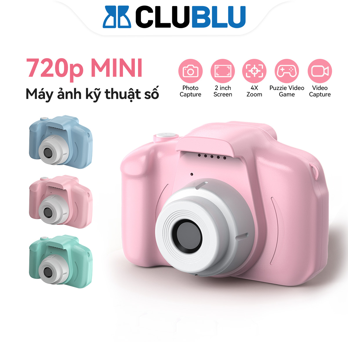 -CLUBLU- Máy Ảnh Mini Kỹ Thuật Số Siêu Dễ Thương Digital Camera Mini HD Hoạt Hình Dễ Thương Có Thể Phù Hợp Với Trẻ Em