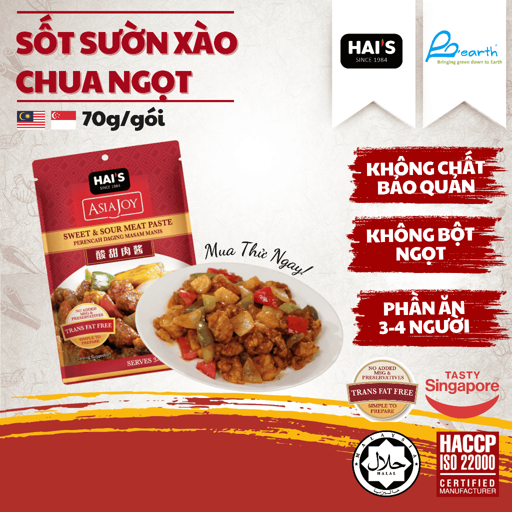[Sing Shiok] Sốt Sườn Xào Chua Ngọt Thương Hiệu Hai's Asia Joy 70g