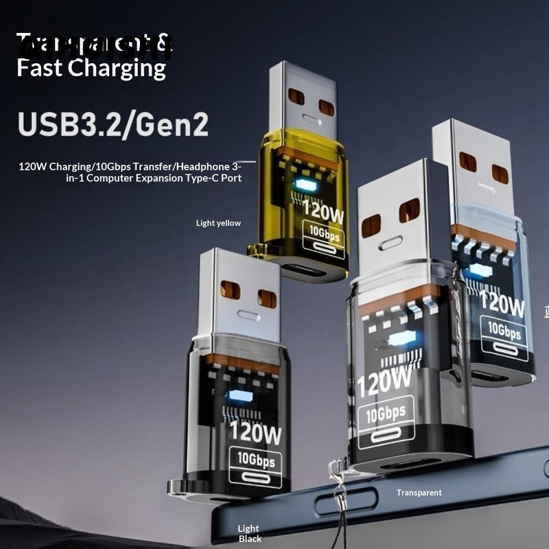 QIHUISHI USB3.2 Adapter with 120W Fast Charging and 10Gbps Data Transfer ราคา 27 บาท*ส่งฟรี