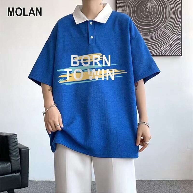 MOLAN Áo thun polo nam Áo polo nam đơn giản áo thun số đo lớn tay ngắn áo in chữ cái thời trang nửa Tay Ve áo mềm mùa hè