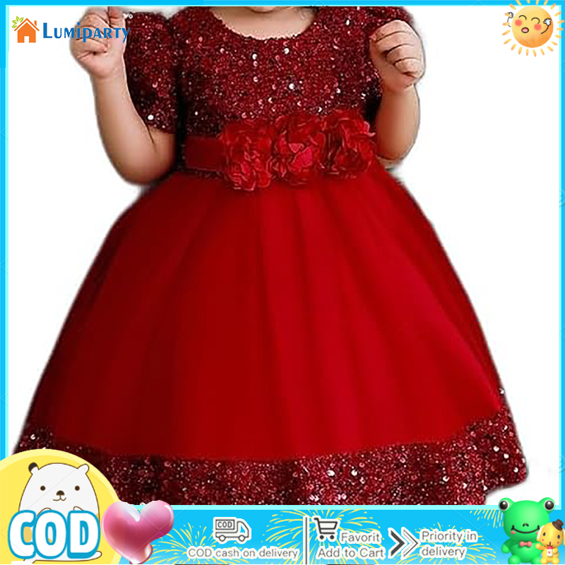 Girls Short Sleeves Dress Summer Short Sleeves Round Neck Princess Dress Elegant Sequins Party Dress For Birthday - ยี่ห้อ LumiParty ราคา 479 บาท*ส่งฟรี