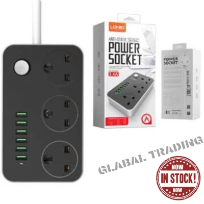 [GENUINE] LDNIO SK3662 Power Socket with UK 3 Pin + 6 USB Charger 5V 3.4A Surge Protector 2 Meter Power Extension for iPhone Samsung Huawei Oppo Vivo Xiaomi(Black)