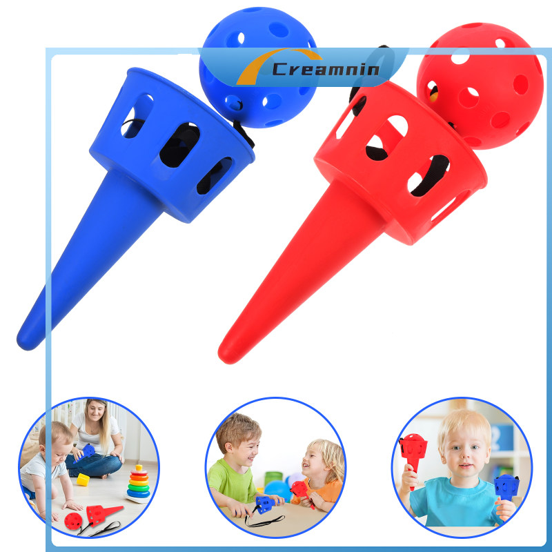 Creamnin 2 Bộ Muỗng Bóng Đồ Chơi Throw Chuck Ball Đồ Chơi Hoạt Động Ngoài Trời Bóng Cho Bé (Đỏ Và Xanh)