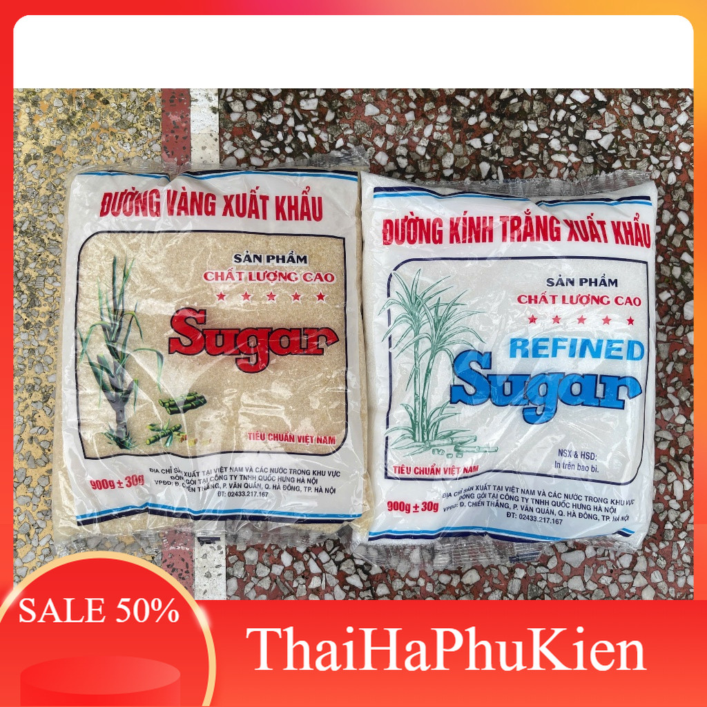 (Com bo 7 túi) Đường tinh khiết xuất khẩu đường kính trắng, đường vàng (900g/1 túi)