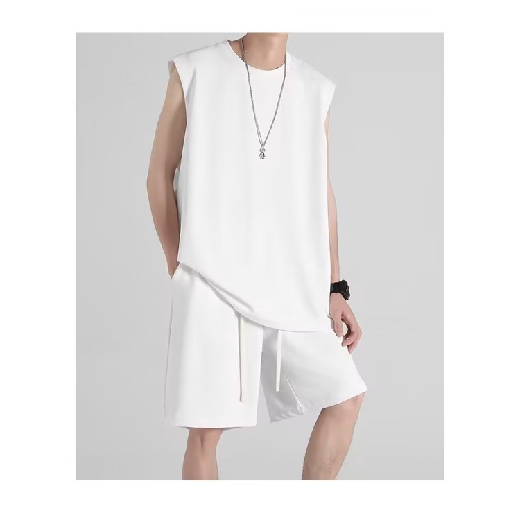 CODDTRJITPhù Hợp Với Nam m-5xl Áo Màu Trơn Áo Thể Thao Crop Quần Hai Mảnh Phù Hợp Với Kích Thước Lớn Mùa Hè Phù Hợp Với34YTRYD