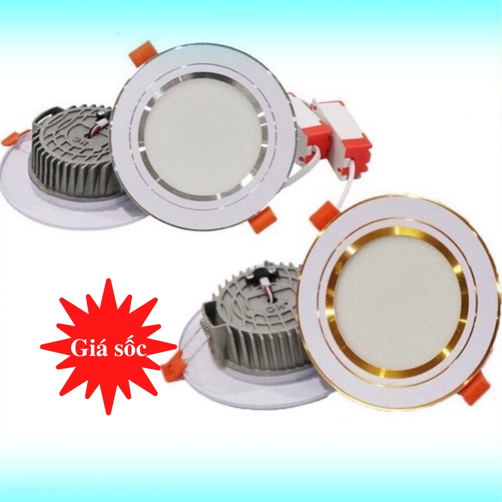 Đèn LED âm trần đế đúc 7W 9W 12W ánh sáng trắng anh sáng vàng 3 chế độ màu phi 90 ,phi 110 viền vàng bạc