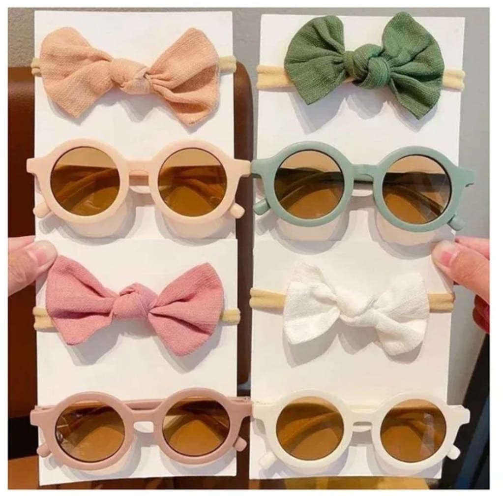 2Pcs Kids Sunglasses Headband Set Daisy Flower Round Toddler Sun Glasses Girls Sun Protection Eyewear
