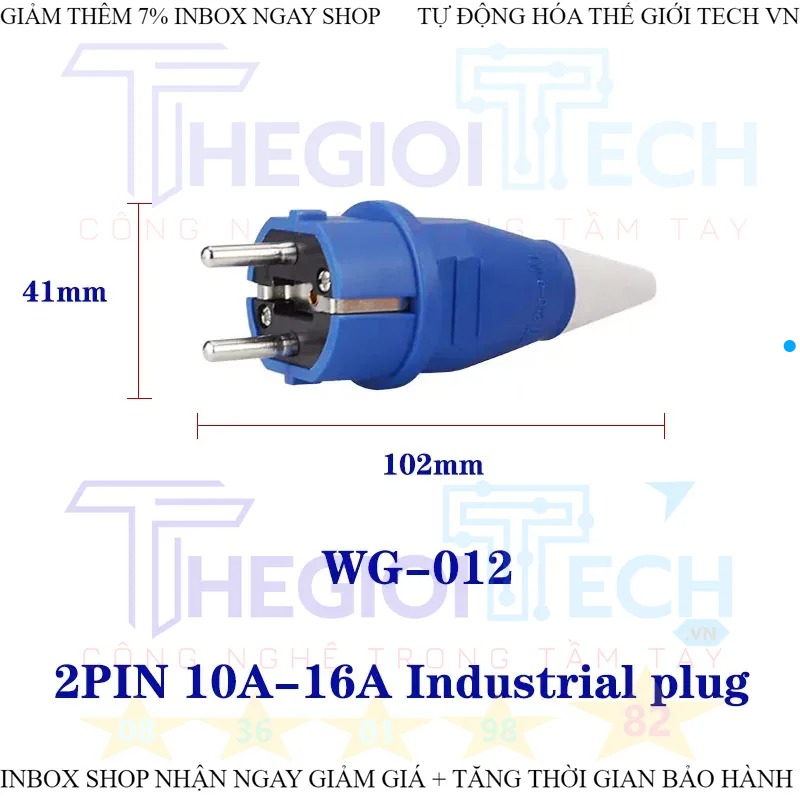 Phích cắm + ổ cắm 2P 16a kết nối kiểu công nghiệp hai lỗ 2 chấu + PE chống nước và chống bụi treo tường ổ cắm 220V 1 PHA - WG-012