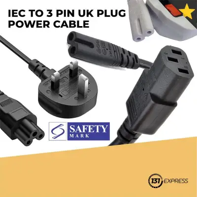IEC to 3 Pin UK Plug Power Cable Cord C5 C7 C13 (Female, Straight) with Safety Mark